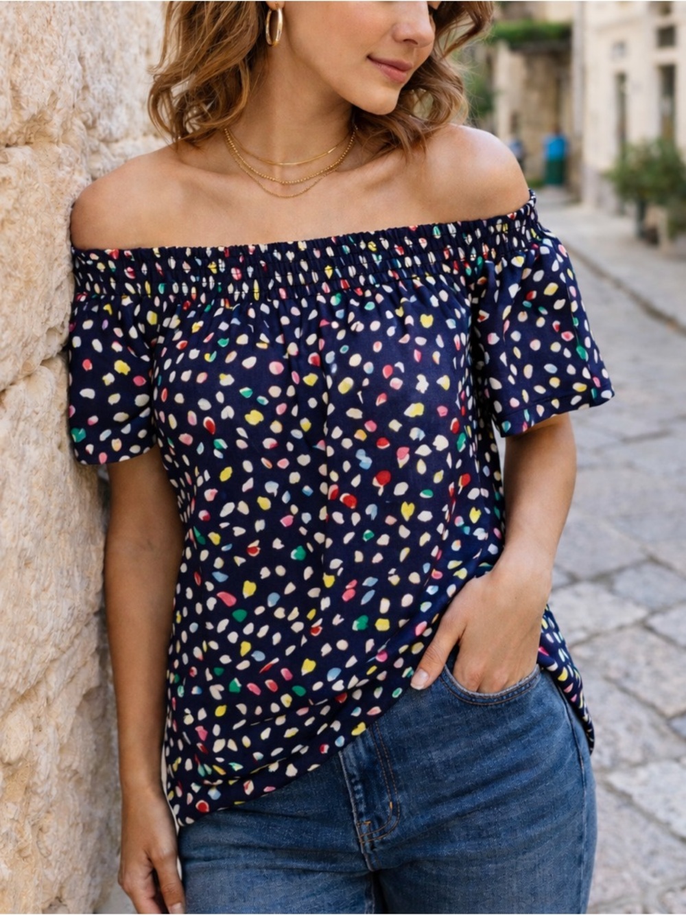 NWT J. Crew Ratti Happy Cat Print- Off Shoulder Top